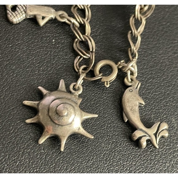 Sterling Silver Charm Bracelet Silver Cloud Coastal Mermaid Seahorse Shell 925 - Picture 4 of 12